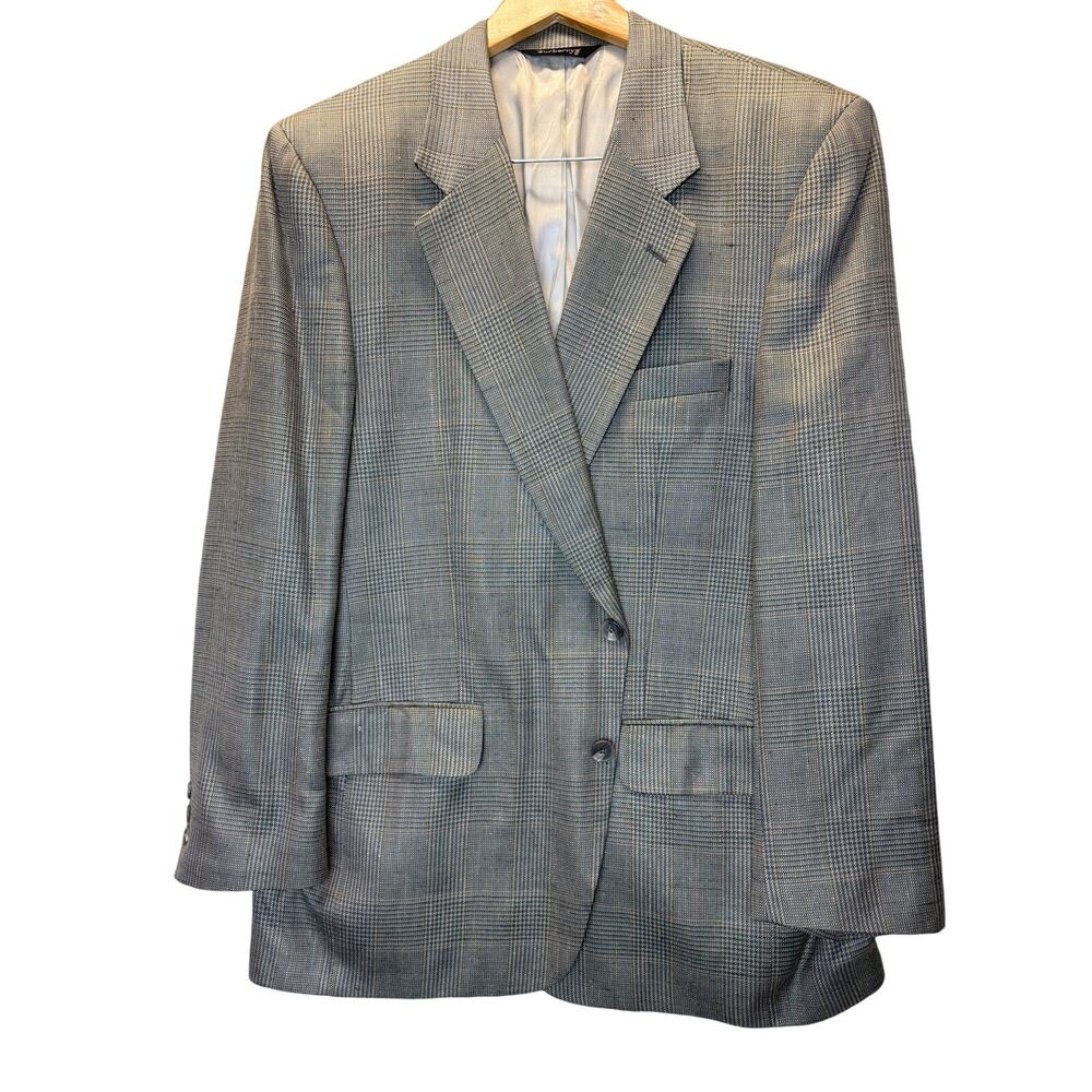 Burberry's Blazer Men's Two Button Formal Suit Jacket Plaid Sport Coat 100% silk